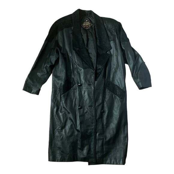 charles klein leather trench coats woman’s large paisley long jacket black - Picture 1 of 10